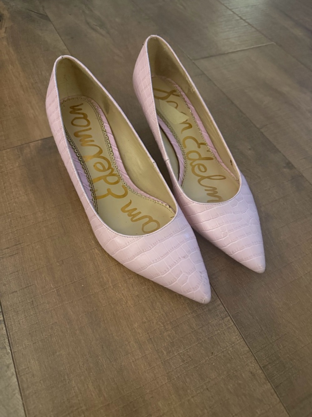Sam Edelman Blush Croc-Embossed Pointed Toe Kitten Heels - 9W